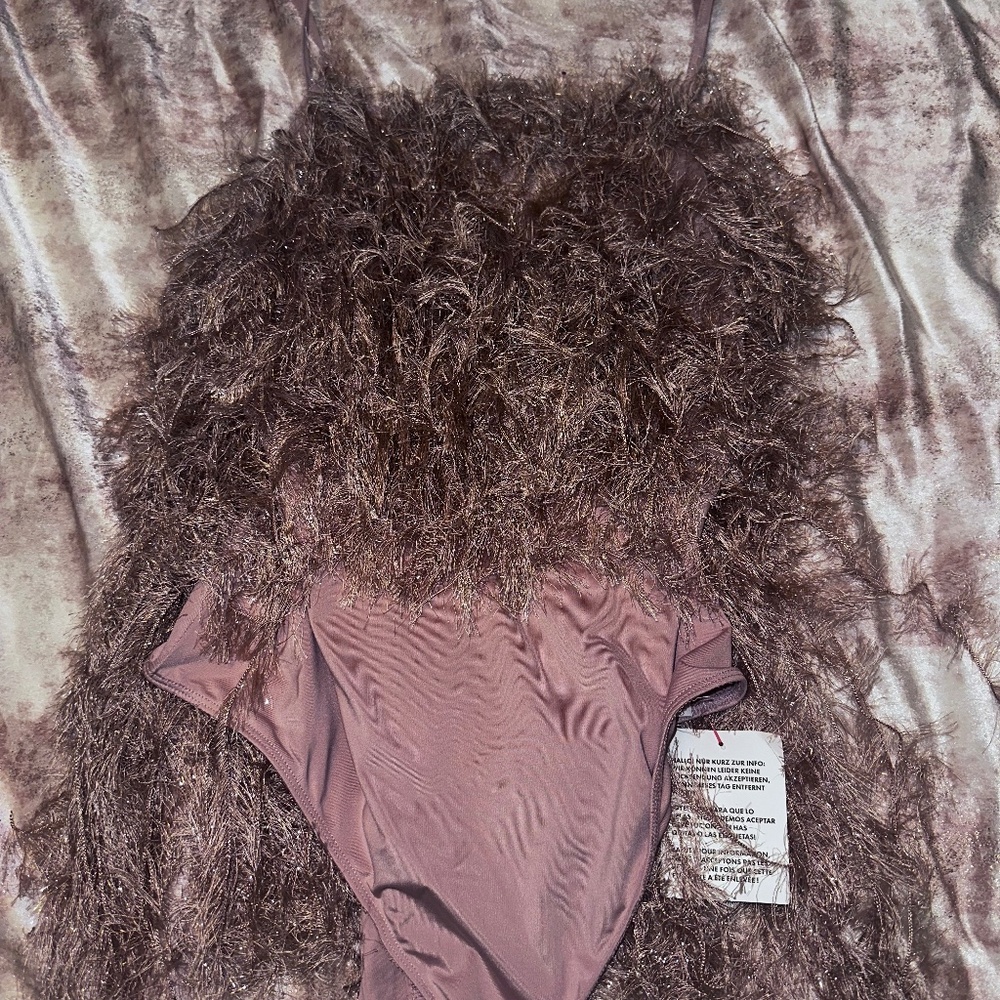 Pink glittery fringe bodysuit